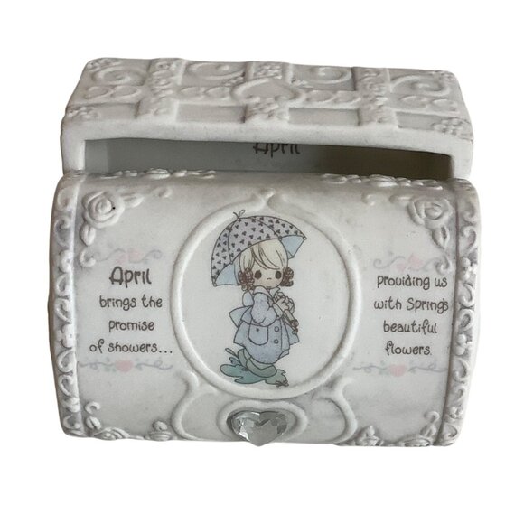 Vtg 1995 Precious Moments April Birthstone Box Embossed Details Gold Accent 3.5" - Picture 1 of 5